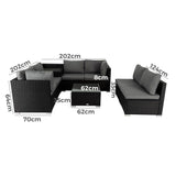 8PCS Outdoor Furniture Modular Lounge Sofa Lizard - Black