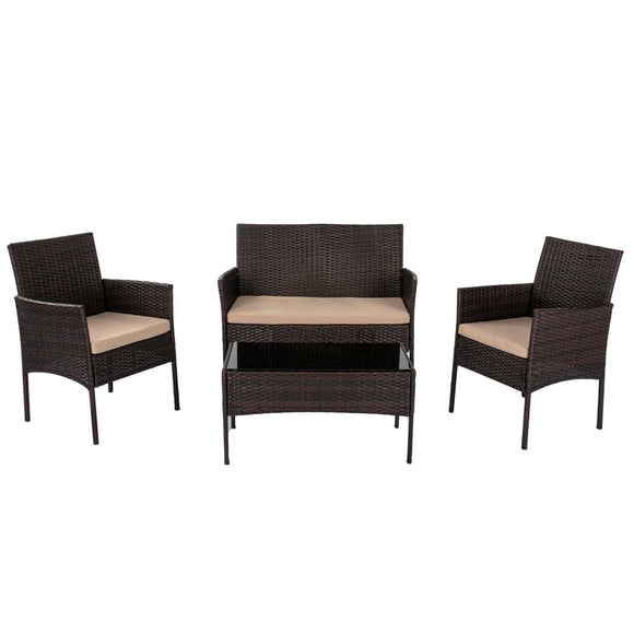 4 Seater Wicker Outdoor Lounge Set - Brown