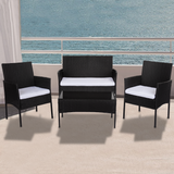4 Seater PE Wicker Outdoor Lounge Sofa Set-Black