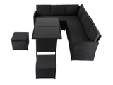 Ella 8-Seater Modular Outdoor Garden Lounge and Dining Set with Table and Stools in Black