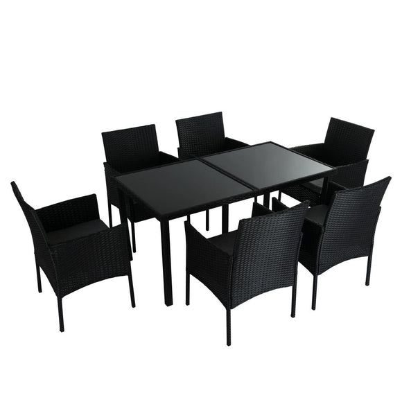 Outdoor Minimalist Black Wicker 6-Seater Dining Set