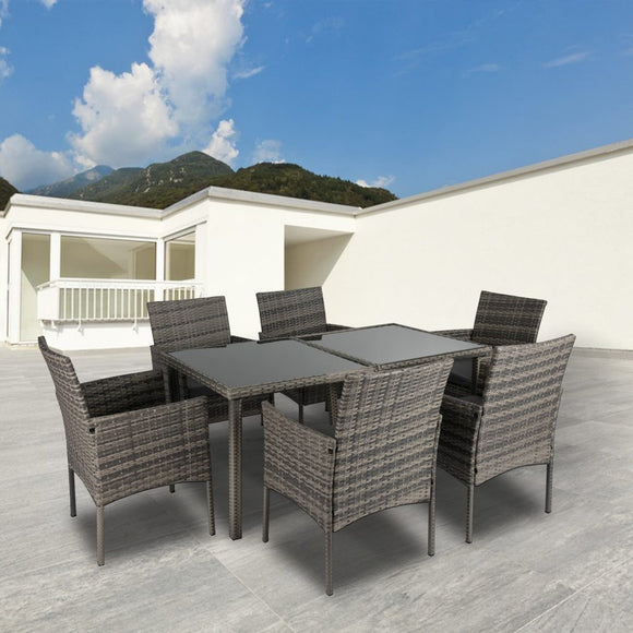 Rural Style Outdoor Grey Wicker 6 Seater Dining Set