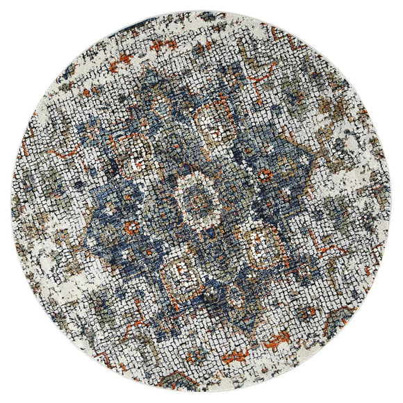 Roman Mosaic Medallion Grey Turquoise Round Rug 200x200 cm Round