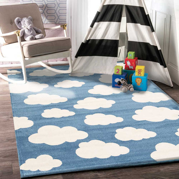 Piccolo Blue and White Cloud Kids Rug 133x133cm Round