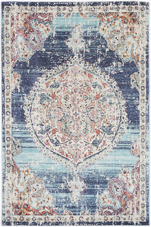 Hollow Medalion Transitional Navy Multi Rug 80x300 cm