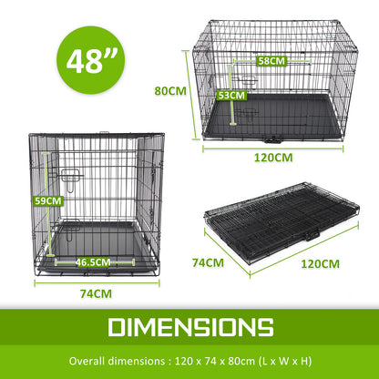 Wire Dog Cage Foldable Crate Kennel 48in with Tray + Blue Cover Combo