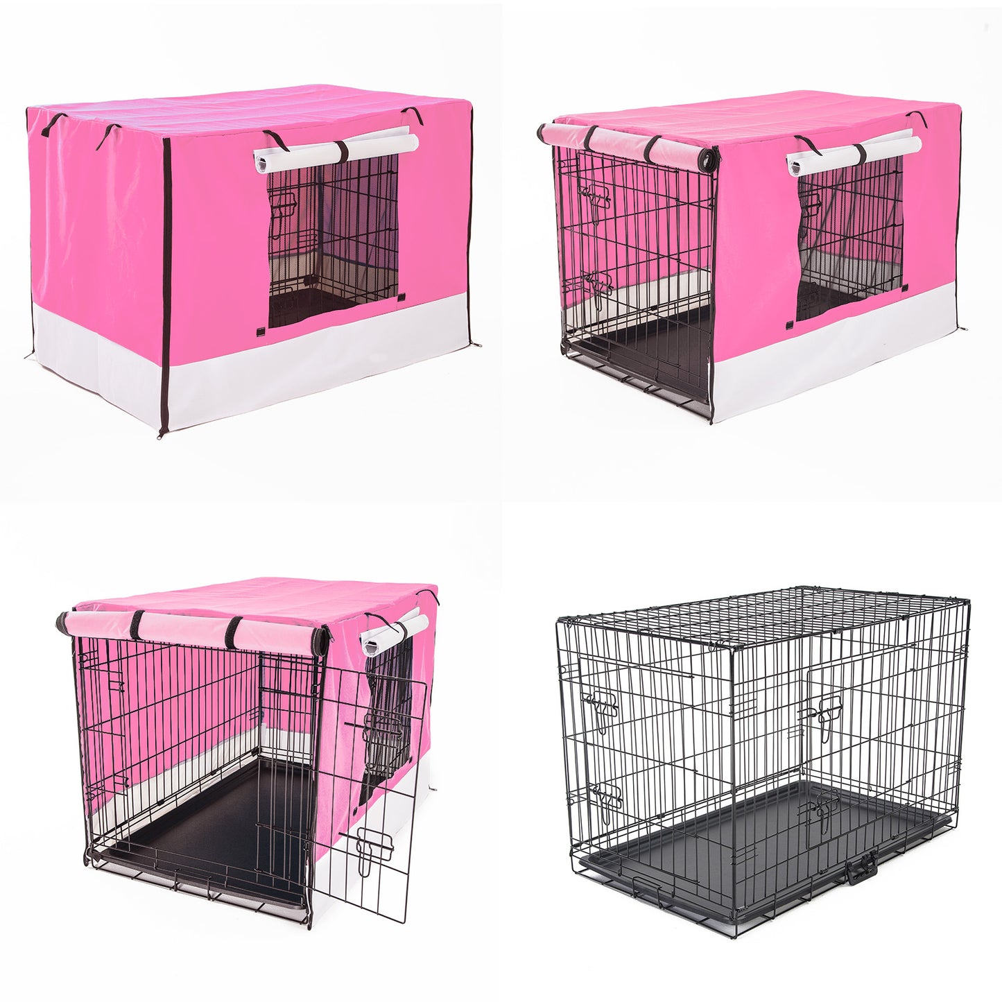 Wire Dog Cage Foldable Crate Kennel 48in with Tray + Pink Cover Combo