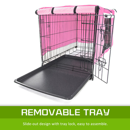 Wire Dog Cage Foldable Crate Kennel 48in with Tray + Pink Cover Combo