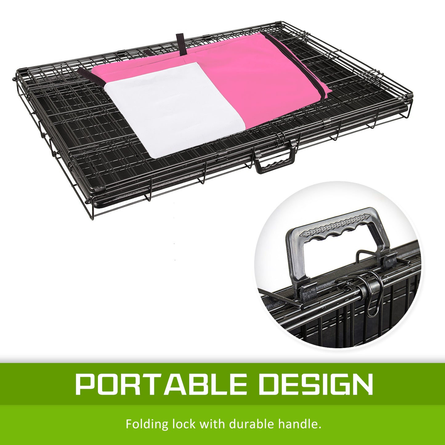 Wire Dog Cage Foldable Crate Kennel 48in with Tray + Pink Cover Combo