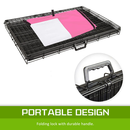 Wire Dog Cage Foldable Crate Kennel 48in with Tray + Pink Cover Combo