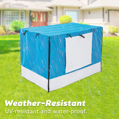 Wire Dog Cage Crate 48in with Tray + Cushion Mat + Blue Cover Combo