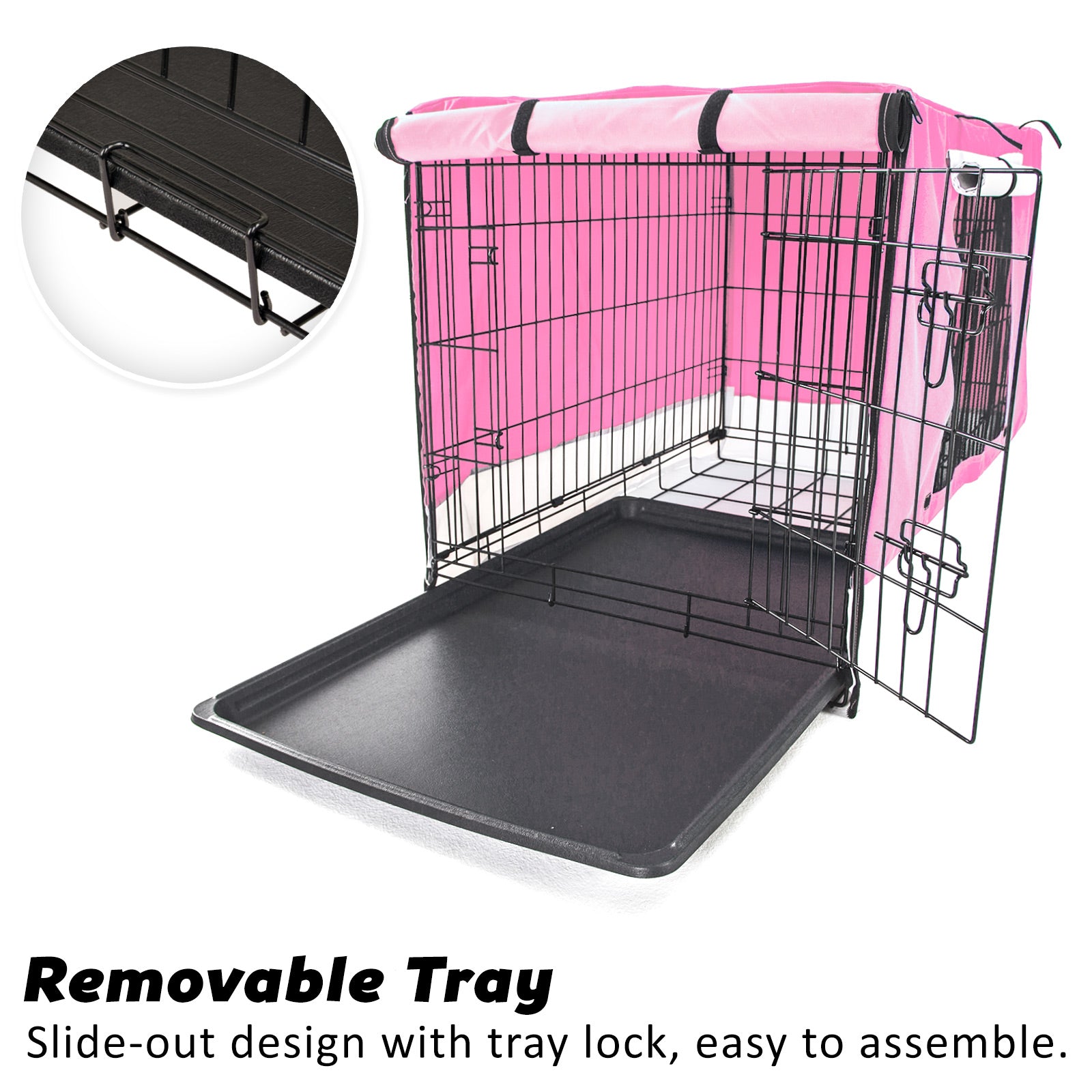 Wire Dog Cage Crate 48in with Tray + Cushion Mat + Pink Cover Combo
