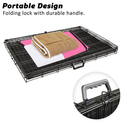 Wire Dog Cage Crate 48in with Tray + Cushion Mat + Pink Cover Combo