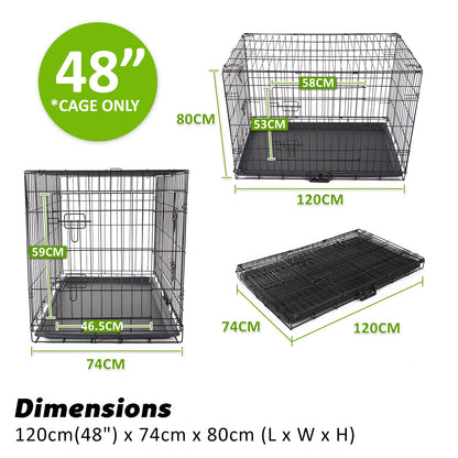 Wire Dog Cage Crate 48in with Tray + Cushion Mat + Pink Cover Combo