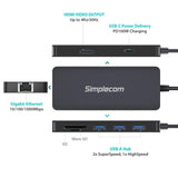 Simplecom CHN580 USB-C SuperSpeed 8-in-1 Multiport Adapter Hub USB