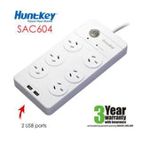 Huntkey Power Board (SAC604) with 6 sockets and 2 USB ports