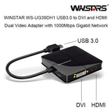 WINSTAR WS-UG39DH1 USB3.0 to DVI and HDMI Dual Video Adapter with 1000Mbps Gigabit Network (white)