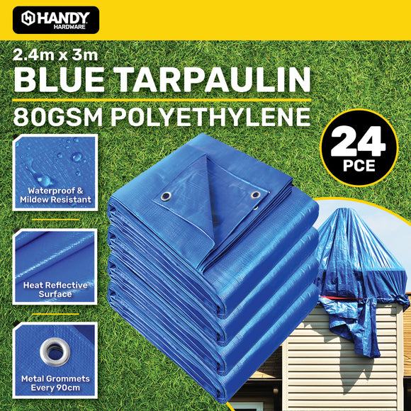 Handy Hardware 24PCE 80GSM BlueTarpaulin UV Resistant Waterproof 2.4 x 3m