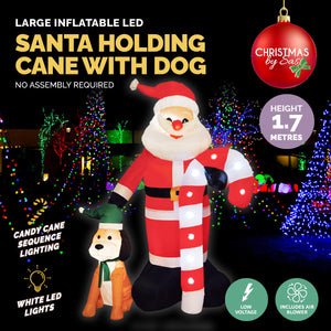Christmas By Sas 1.7m Self Inflatable LED Santa Dog & Candy Cane