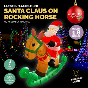 Christmas By Sas 1.8m Self Inflatable LED Santa On Rocking Horse