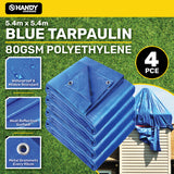 Handy Hardware 4PCE 80GSM Blue Square Tarpaulin UV Resistant Waterproof 5.4m
