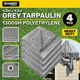 4PCE 130GSM Grey Tarpaulin UV Resistant Waterproof 4.2 x 4.2m