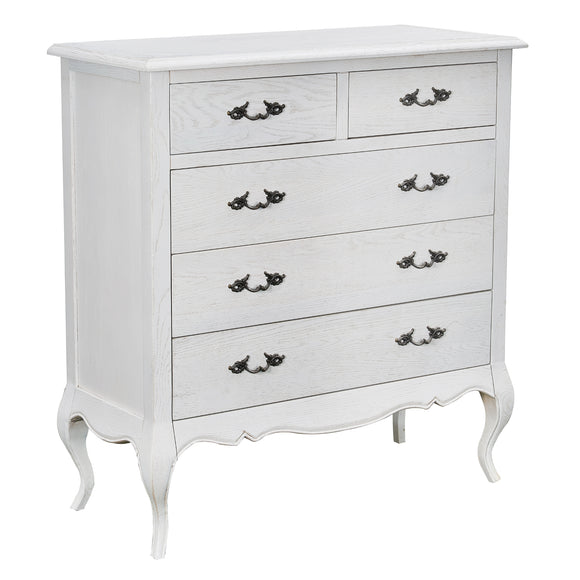 Alice Tallboy 5 Chest of Drawers Storage Cabinet Distressed White