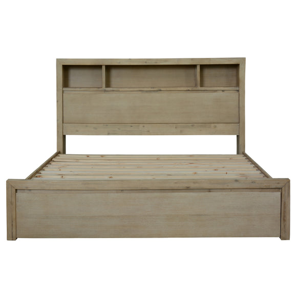 Brunet Bed Frame King Size Timber Mattress Base With Storage Drawers Brush Smoke