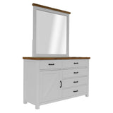Grandy Dresser Mirror 5 Chest of Drawers 1 Door Bed Storage Cabinet White Brown