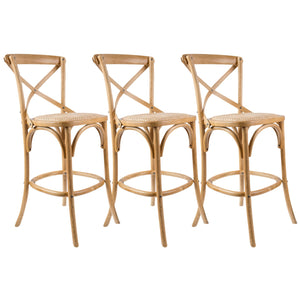 Aster 3pc Crossback Bar Stools Dining Chair Solid Birch Timber Rattan Seat - Oak