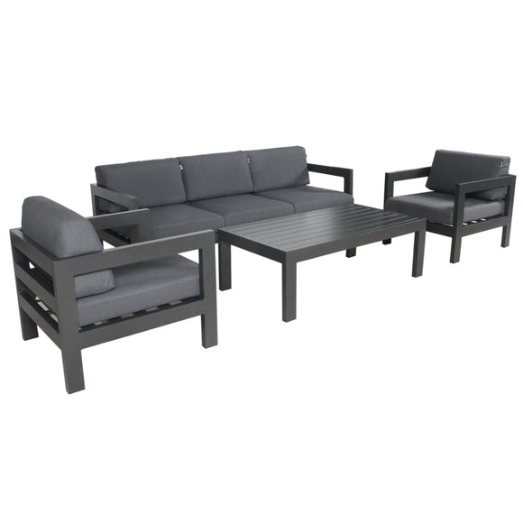 Outie 4pc Set 1+1+3 Seater Outdoor Sofa Lounge Coffee Table Aluminium Charcoal