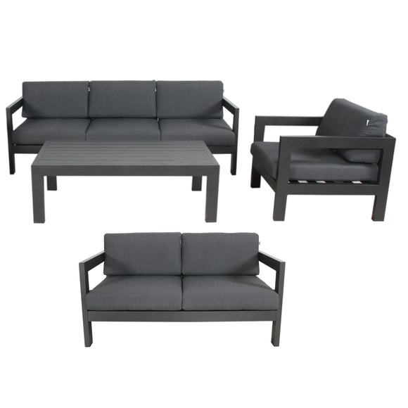 Outie 4pc Set 1+2+3 Seater Outdoor Sofa Lounge Coffee Table Aluminium Charcoal