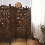 Elephant 4 Panel Room Divider Screen Privacy Shoji Timber Wood Stand - Burnt