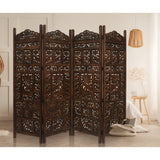 Elephant 4 Panel Room Divider Screen Privacy Shoji Timber Wood Stand - Burnt