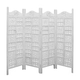 Circle Jali 4 Panel Room Divider Screen Privacy Shoji Timber Wood Stand - White