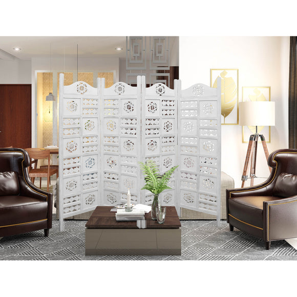 Circle Jali 4 Panel Room Divider Screen Privacy Shoji Timber Wood Stand - White
