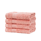 Linenland Bath Towel Set - 4 Piece Cotton Washcloths - Coral