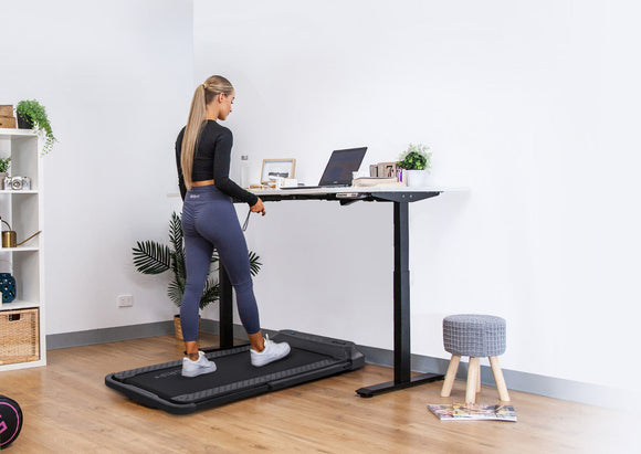 Lifespan Fitness V-FOLD Treadmill with ErgoDesk Automatic Standing Desk 1500mm in White/Black