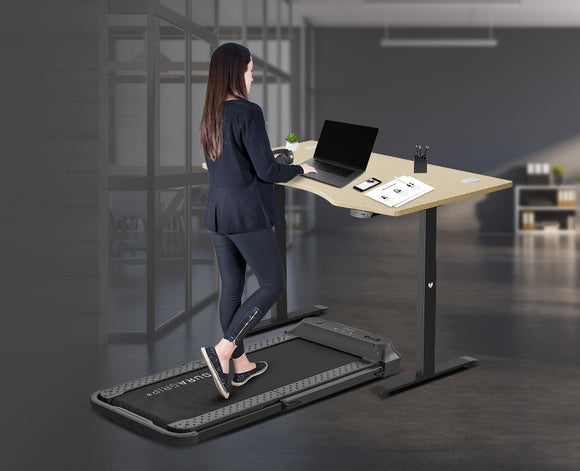 Lifespan Fitness V-FOLD Treadmill with ErgoDesk Automatic Standing Desk 1500mm in Oak/Black