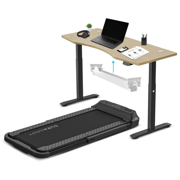 Lifespan Fitness V-FOLD Treadmill with ErgoDesk Automatic Standing Desk 1500mm in Oak/Black with Cable Management