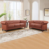 3+2 Seater Brown Sofa Lounge Chesterfield Style Button Tufted in Faux Leather