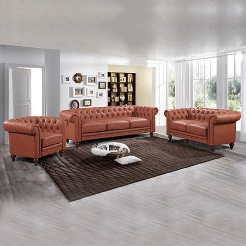 Seater Brown Sofa Lounge3+2+1  Chesterfield Style Button Tufted in Faux Leather