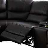Round Corner Genuine Leather Dark Brown Electric Recliner with 2x Cup Holders