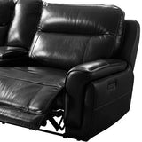 6 Seater Corner Lounge Sofa with Genuine Leather Black Armless Recliners Straight Console
