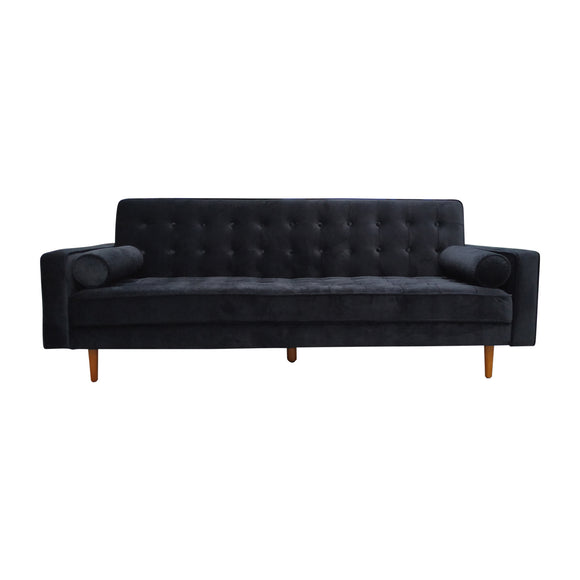 Sofa Bed 3 Seater Button Tufted Lounge Set for Living Room Couch in Velvet Black