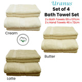 Pack of 4 Uranus Cotton Bath Towel Set Cream