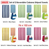 Set of 2 Reversible Cabana Striped Towels Blue/Aqua