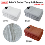 550GSM Set of 4 100% Cotton Terry Bath Towels 70 x 140 cm Silver