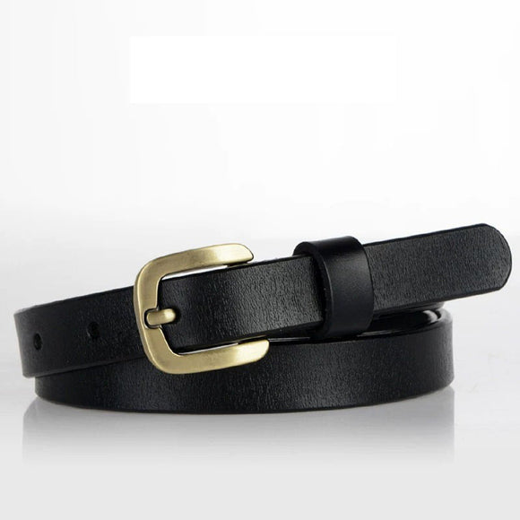 Cheeky X Women's Belt Luxury Genuine Leather Belts For Women Female Gold Pin Buckle (Black)