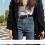 Cheeky X Luxury Top Layer Cow Leather Belt Women's Simple Decorative Jeans Belt Versatile Fashion Thin Belt (Black)